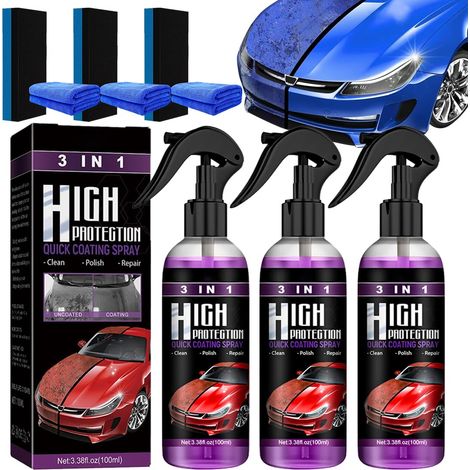 High Protection 3 en 1 Voiture Spray, Traitement Ceramique Voiture Polish Spray, Revêtement de Polissage Nano, Auto Crystal Coating Spray, Ceramic Coating, Polish Spray pour Nettoyant Voiture (300ML) (1/5)