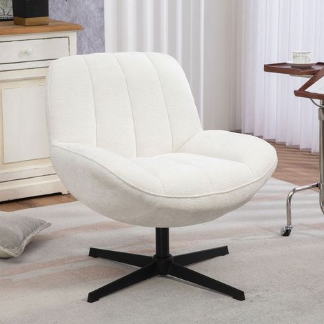 Fauteuil pivotant 73x75x79 cm en tissu blanc - VELTIS