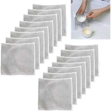 Lntyq 15 Pièces Torchon en Fil Métallique, 20x20cm Torchon Multifonctionnel en Fil Métallique Anti-Rayures, Tampons à Récurer Anti-Rayures pour Vaisselle en Fil, Casseroles, Plans de Travail