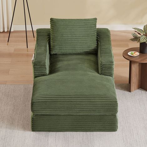 Fauteuil de relaxation convertible en lit en velours côtelé, canapé lazy 1 place avec design double couche, pour salon et chambre - Vert