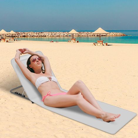 Chaises de plage pliables 1 pièce - Portable - Avec hauteur réglable à 5 niveaux - Tapis de plage rempli - Ultra léger et peu encombrant - Pliable - Pour la plage, le camping (gris clair) (1/5)