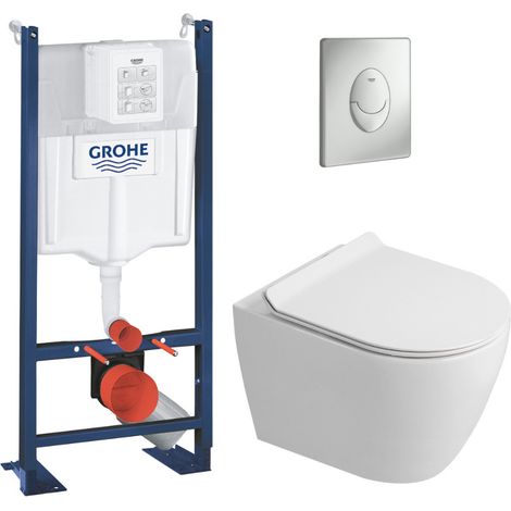Rapid SL Pack WC bâti autoportant + WC suspendu sans bride Ceramia avec abattant SoftClose + plaque chrome mat (GRRCEPXWR02-FR)