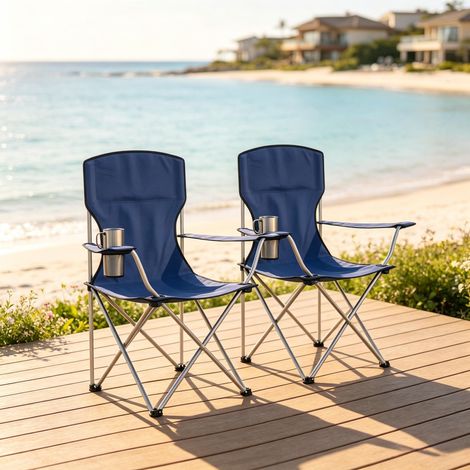 Set de 2 chaises de camping pliantes, Oxford 600D, largeur 55 cm, 120 kg, avec porte-gobelet & sac (1/5)