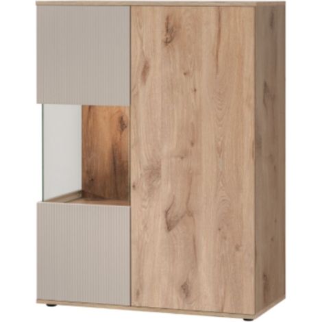 Buffet hoch ERINA – 2 Türen – Helles Eichenholz und Beige – 90 cm