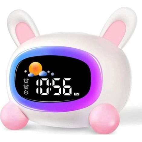 Réveil veilleuse enfant - - Design lapin rose - Réveil et veilleuse intégrés - Apprentissage du sommeil