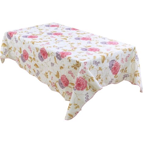 Nappe rectangulaire à motif floral rose et violet tachée (1/5)