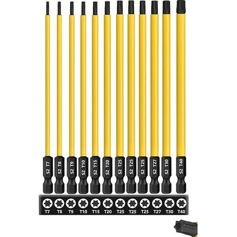 Lot de 12 Embouts de Tournevis Torx, 150mm Tamper Proof Tournevis Torx Embouts Magnétiques Tige Hexagonale 1/4'' Bits pour Tournevis et Visseuse électrique (T7-T40) (1/5)