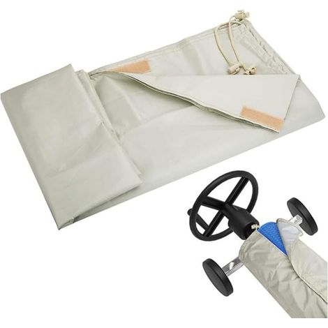 Aufrollbare Poolabdeckung, faltbar, 210D Oxford, wasserdicht, hitze-, sonnen-, wind-, regen-, staub- und UV-beständig, mit Kordelzug, für Winter und Sommer, mit Aufrollvorrichtung (Beige, 550 x 96 cm)