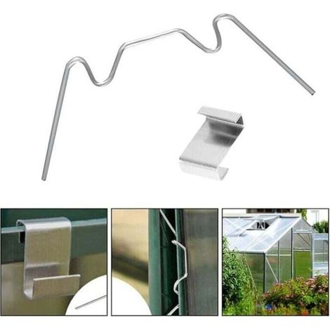 100 PCS Clips de serre pour verre, Clips de fenêtre de serre en acier inoxydable Accessoire pour serre(50 PCS 304 Clips de fil en acier inoxydable W, 50 PCS de chevauchement en acier inoxydable 301 Z)