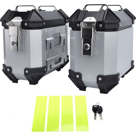 Eosnow 18L Motorrad Seitenkoffer Aluminiumlegierung Motorrad Hartschalen-Satteltaschenbox mit Sicherheitsschloss und Griff für Helmgepäck Silber