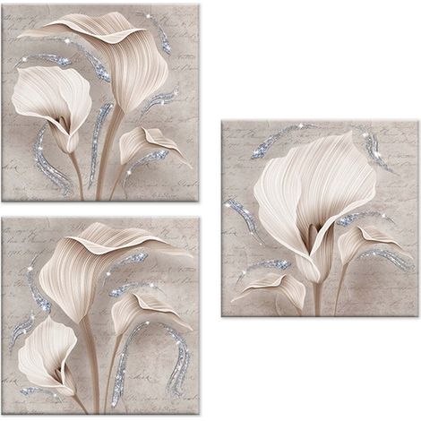 Lupia - Set 3 pezzi Quadri su tela tema floreale Canvas Day Brillant con glitter 38x38 cm CALLE SHABBY (1/4)