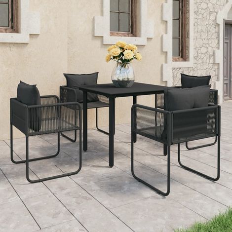 5-tlg. Garten-Essgruppe PVC Rattan Schwarz