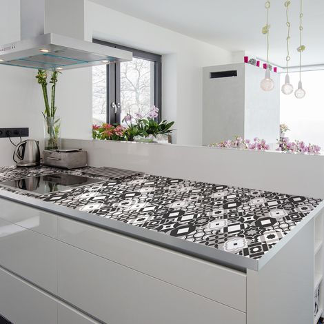 Sticker Mural Carrelage adhésif Cuisine Salle de Bain - 30 STICKERS CARREAUX DE CIMENT MEUBLE CARVALLO - 30stickers20x20cm (1/5)
