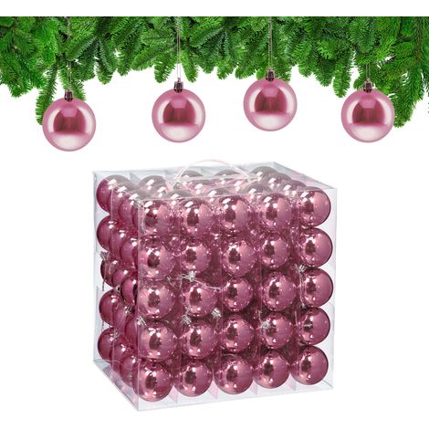 Relaxdays Weihnachtskugeln 100er Set, Weihnachtsdeko, glänzend, Christbaumkugel, Tannenbaumschmuck in ∅ 6 cm, rosa