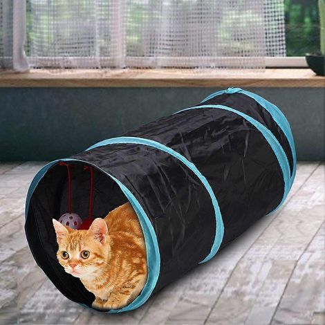 Tunnel pliable en polyester pour chat avec papier bruissant, hublot et balle à hochet pour des heures de jeu et de joie (1/5)