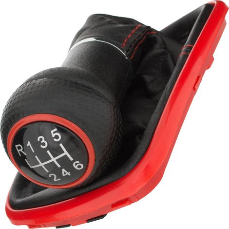 Pommeau de levier de vitesses + soufflet avec enjoliveur rouge pour VW Golf IV 97-06, 6 vitesses, 23 mm (1/5)