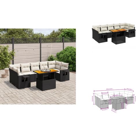 Salon de jardin 8 pcs avec coussins noir résine tressée - Ensemble Salon De Jardin - Meuble Extérieur - Résine Tressée - Rotin Synthétique - Table Extensible (1/3)