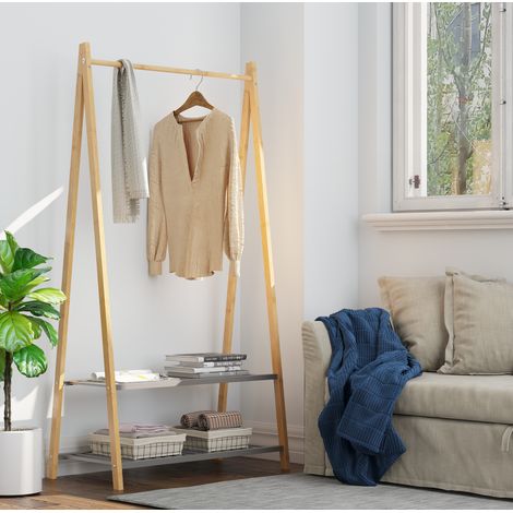 Portant vêtements bambou 2 étagères naturel OKMYHOME (1/5)