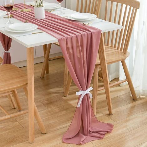 Chemin de Table en Mousseline de Soie Décoration de Table de Mariage,Rose foncé,300 x 70 cm (1/5)