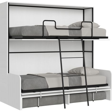 Letto doppio a scomparsa Kando con divano bianco frassino, grigio (1/5)