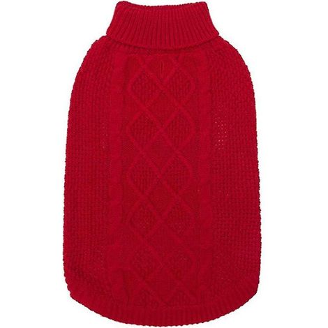 Pull chaud d'hiver en maille torsadée pour chien ou chat - Pull à col roulé extensible en maille torsadée - Taille S - Rouge (1/4)