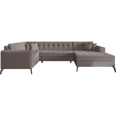 Canapé panoramique convertible BONTY tissu matelassé-Marron clair-Méridienne A droite (1/5)