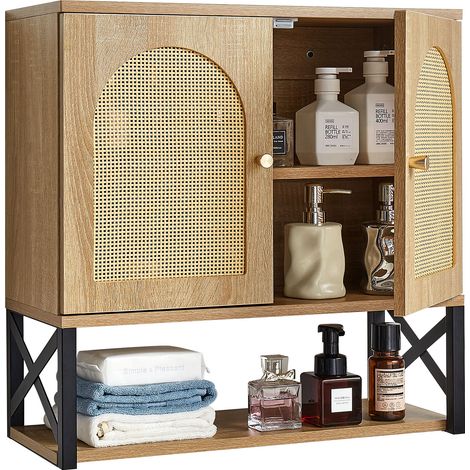 VEVOR Bathroom Wall Cabinet, with 2 Doors and Adjustable Shelf, Over the Toilet Storage Medicine Cabinet Wall Mounted, Hanging Organizer with Shelves & Open Partition for Laundry Room Kitchen Restroom (1/5)