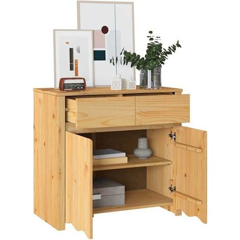 Buffet de Salle à Manger en Bois Massif de Pin, 79 x 43 x 75,5 cm, Meuble de Rangement Style Scandinave avec Portes et Étagères pour Cuisine et Salon (1/5)