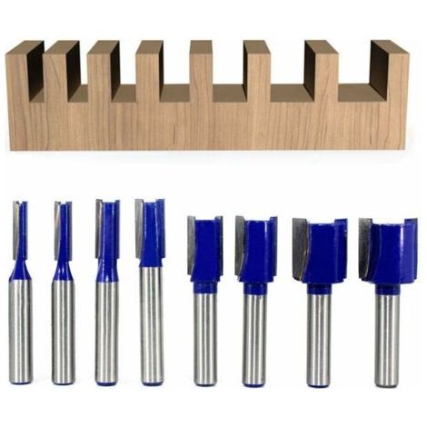 FENOPLASTICALot de 8 fraises droites à tige de 8 mm - Double cannelure - Pour outils de menuiserie - 5 mm, 6 mm, 8 mm, 10 mm, 12 mm, 14 mm, 18 mm, 20 mm (1/4)