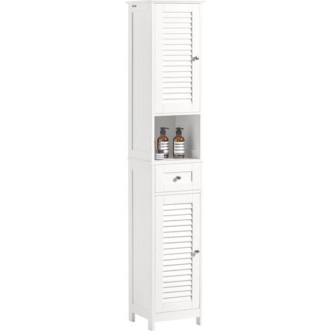 Armario para baño Alto Mueble Columna de baño estanterías de baño-2 Puertas y 1 cajón White FRG236-W SoBuy ES