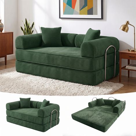 Canapé-lit 150cm de large, garnissage en mousse haute densité, convertible en canapé-lit 2 places ,Canapé Convertible avec accoudoirs Vert (1/5)