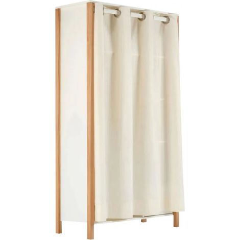 Penderie multi rangement en bois et blanc uni avec rideau - TOM 0322 (1/5)
