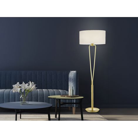 Paris II Stehlampe aus Messing mit weißem Lampenschirm von Trio Lighting (1/5)