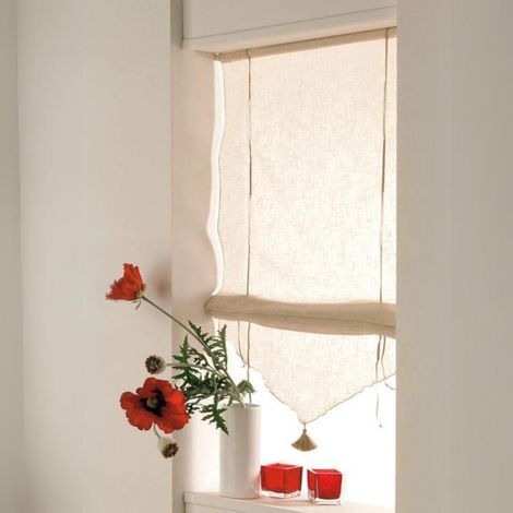 Store Relevable Beige avec Pompon 45x165 cm