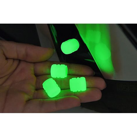 Lot de 4 bouchons de valve lumineux fluorescents nuit rougeoyante pour voiture, moto, vélo, roue, moyeu de pneu, bouchons de tige de valve lumineux, 4 pièces (vert) (1/4)