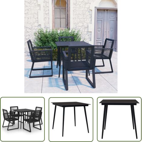 The Living Store Ensemble à manger d'extérieur 5 pcs Rotin PVC Noir - Salon De Jardin - Mobilier De Jardin - Table Et Chaises - Set De Repas Exterieure - Table Basse (1/5)