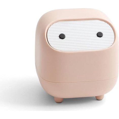 Mini poubelle de bureau avec couvercle - Pour bureau, salle de bain et chambre - Rose - Corbeille à papier compacte (1/5)