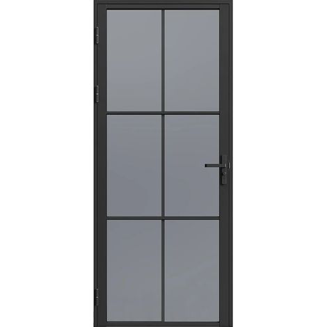 Vente-Unique – Bloc porte réversible en aluminium et verre trempé fumé – H204 x L83 cm – Noir – Angle d'ouverture 90° – Installation en tunnel