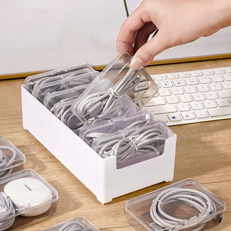 Boîtier de gestion des câbles avec 7 faisceaux de câbles, boîtier de gestion des câbles de bureau avec interrupteur (transparent) (1/4)