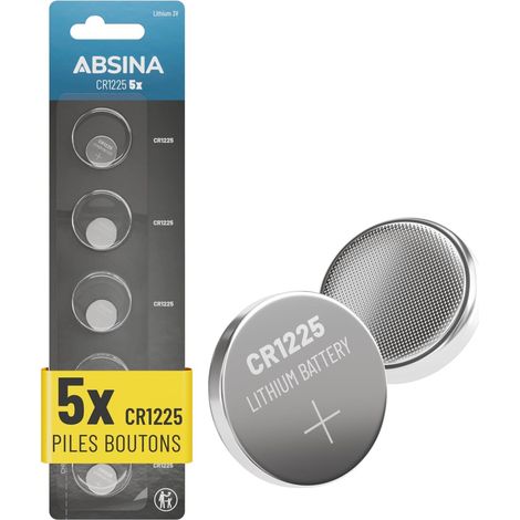 5X Pile CR1225 3V Lithium - CR 1225 sans Fuite et Longue durée de Vie - Lithium CR1225, Pile Bouton 3V (1/5)