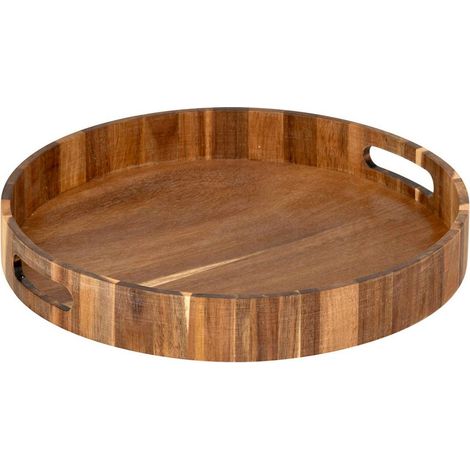 Plateau de Service Rond en Bois "Acacia" 35cm Marron