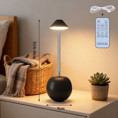Lampe de table sans fil rechargeable noire avec télécommande, lampe de chevet et veilleuse d'ambiance pour chambre ou bureau (1/5)