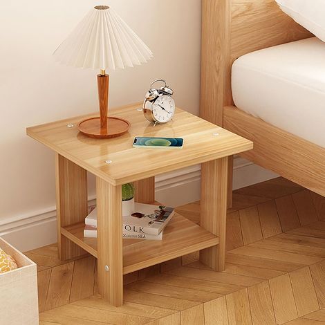 Table De Chevet, Table d'Appoint Avec Étagère De Rangement, Table De Nuit MDF à 2 Niveaux Au Style Moderne Et Épuré, Montage Facile Pour Chambre Ou Salon(Naturel-30x30X31cm) (1/5)