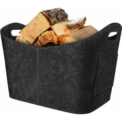 Brennholzkorb, Filz-Holzkorb, faltbarer Filz-Holzkorb, Brennholztasche für Brennholz, Zeitungen, Brennholz, 53 x 30 x 40 cm, Dunkelgrau (1/5)
