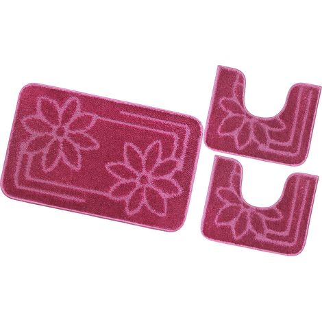Tappeto Bagno Set 3 Pezzi Tinta Unita Antiscivolo Assorbente Scendietto 100% Made In Italy - Porpora (1/4)