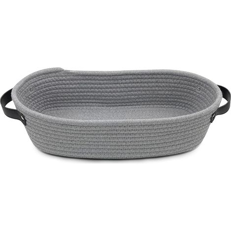 1 Pc Panier de Rangement en Corde de Coton Avec Poignée en Cuir, 34x17x10cm Panier Tissé Pour Etagères de Placard, Boîte de Rangement Décorative Pour Chambre à Coucher, Salle de Bain (Gris) (1/5)
