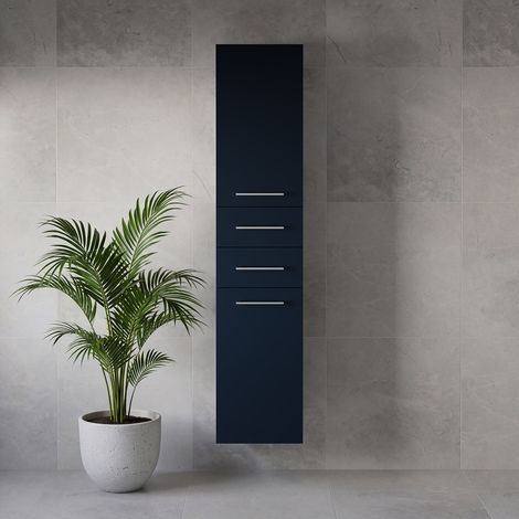 Napoli Deep Blue 350mm x 1600mm Wall Mounted Storage Unit - 350mm - Chrome 160mm Handle