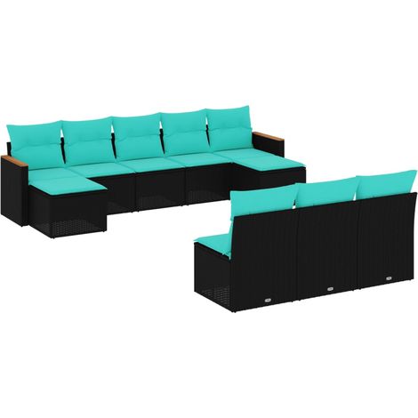 10-teiliges Gartensofa-Set mit Kissen, schwarzes Polyrattan vidaXL (1/5)