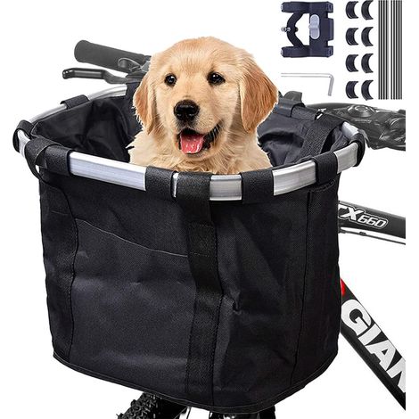 Panier de Vélo, Amovible Vélo Guidon Panier, Cycle Avant Toile Panier Transporteur Sac Pet Carrier en Alliage d'Aluminium pour VTT, Pique-Nique, Shopping, Petit Animal Domestique (Le Noir,243624cm) (1/5)