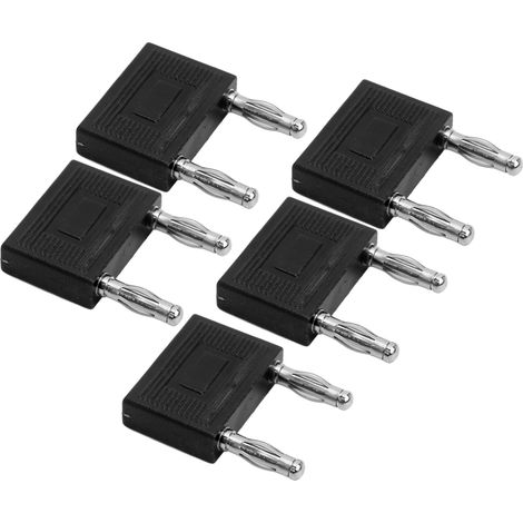 Lot de 5 fiches bananes doubles nickelées, connecteur cuivre 2 voies pour câbles enceintes, noir (1/5)